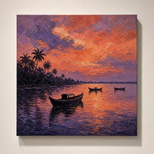 [TEST] Lagune Ébrié au crépuscule, huile sur toile